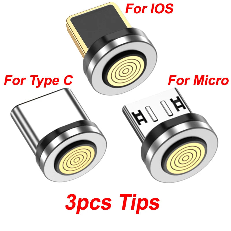 540 Degree Magnetic Fast Charging USB Type C Cable with 5A PD100W Power and 3 Tips