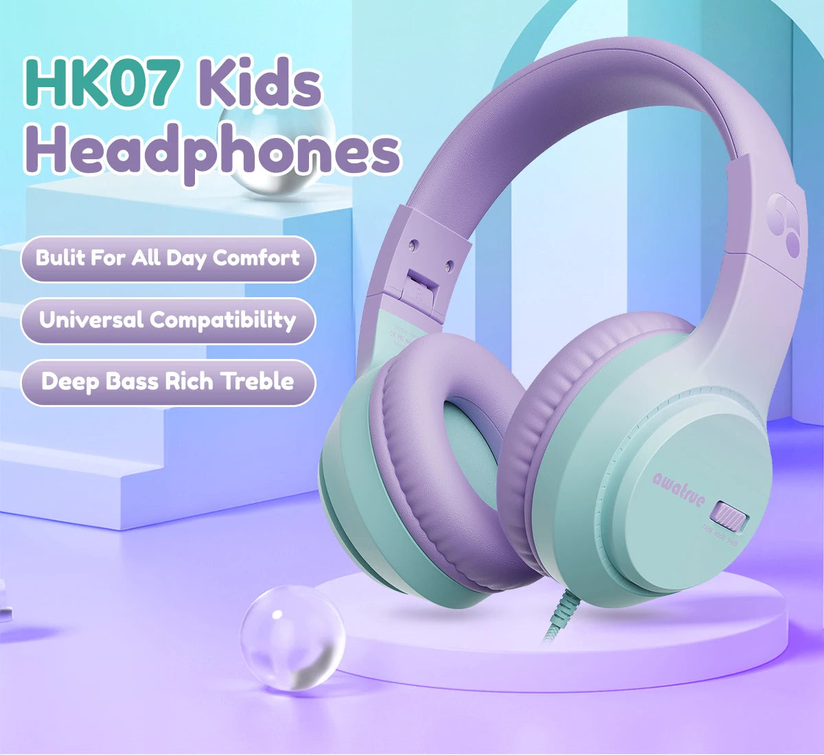 Children’s Wired Headphones with Microphone and Volume Limiter for Safe and Clear Listening