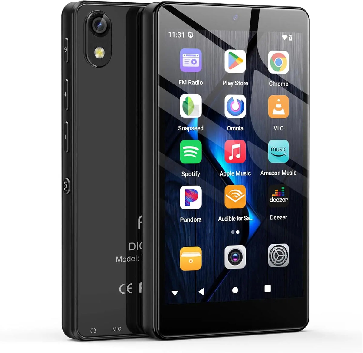 Bluetooth MP3 Player with Camera, Android 13, 4" Touch Display, Wi-Fi, High-Res Audio, 32GB/96GB