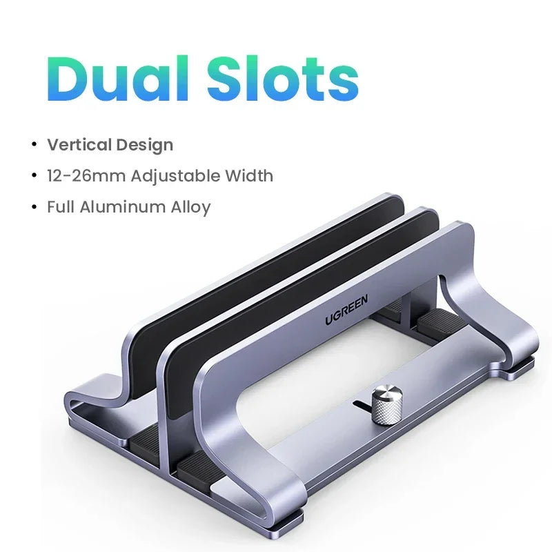 Vertical Aluminium Laptop Stand Triple Slot Holder for MacBook Pro Air Tablet iPad Phone
