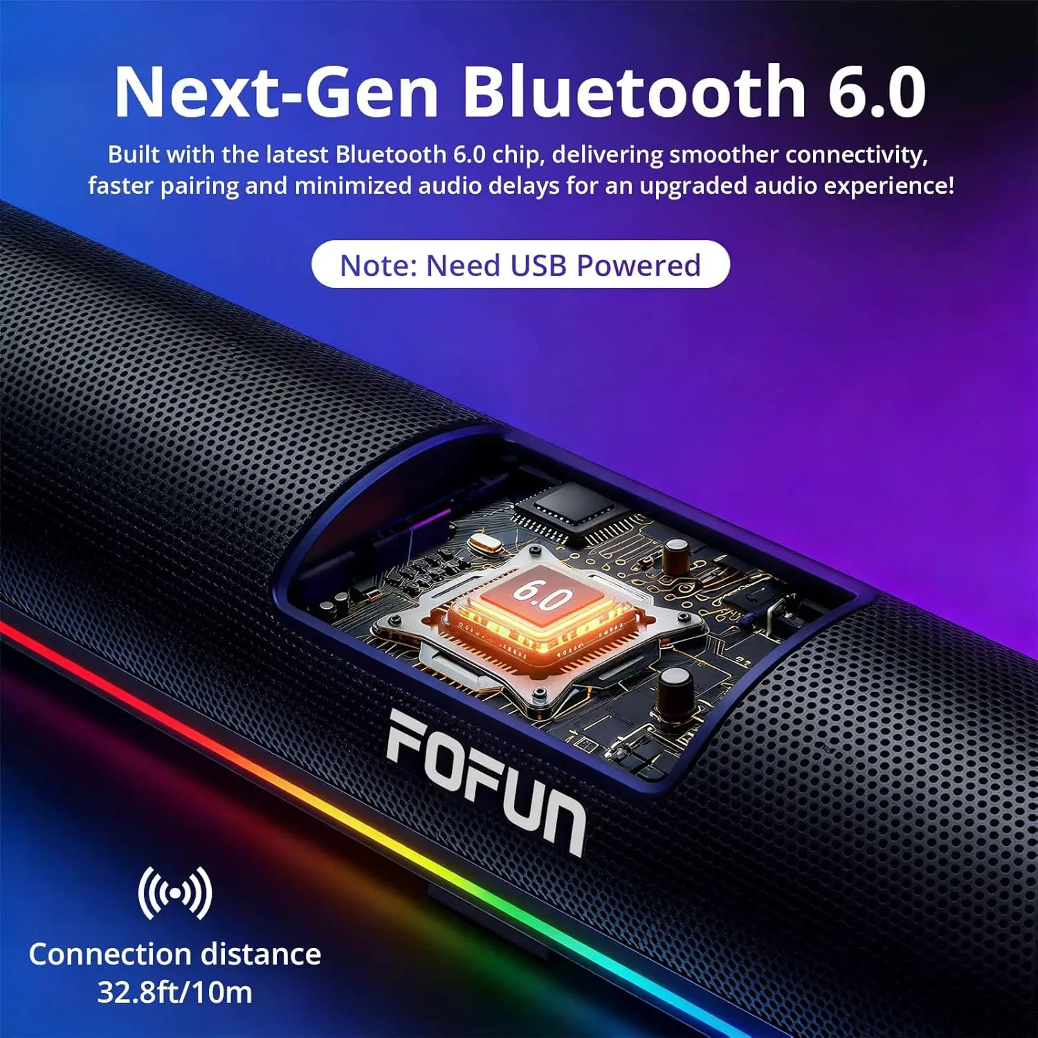Bluetooth 6.0 Computer Soundbar with Stereo Speakers and Detachable Microphone for PC