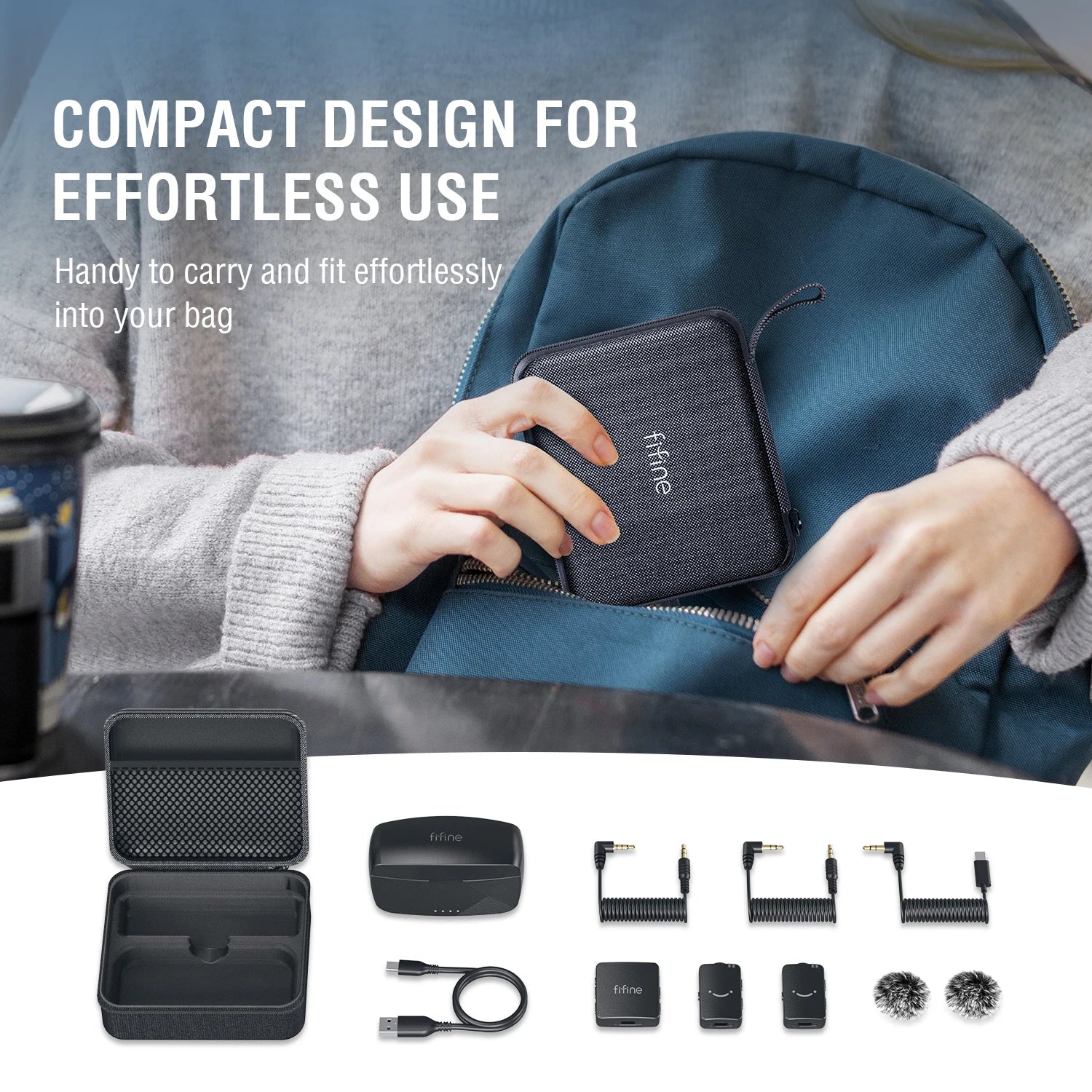 Dual Wireless Lavalier Microphone System with Charging Case 50m Range for Vlogging Interviews