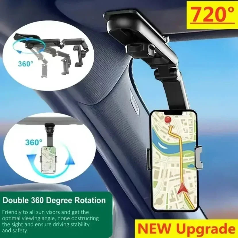 Adjustable Rotating Car Phone Holder for Rearview Mirror with Universal Clip Mount Bracket
