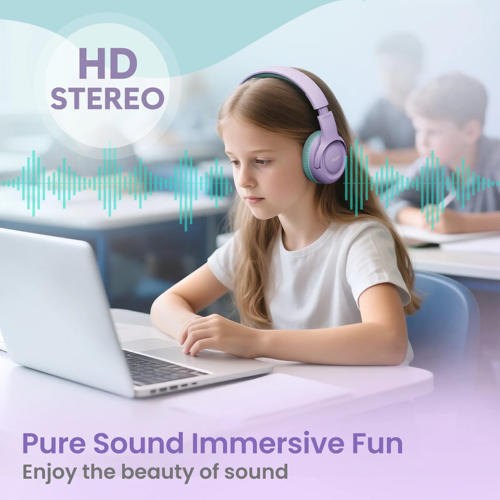 Kids Wired On Ear Headphones with Safe Volume Limiter and 3.5mm Jack for School and Play