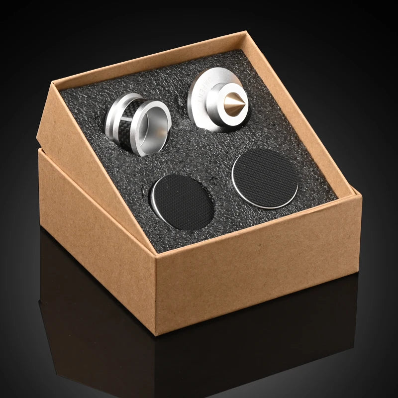 High Fidelity Adjustable Speaker Spike Feet Aluminium and Carbon Fibre Isolating Pads