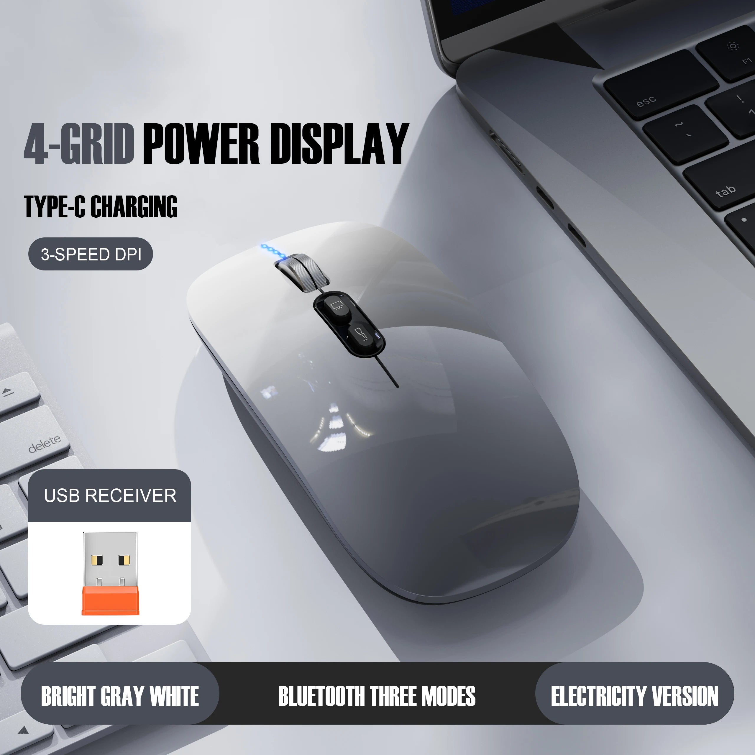 Bluetooth Dual Mode Wireless Mouse with Silent Click and Rechargeable Battery for Laptop