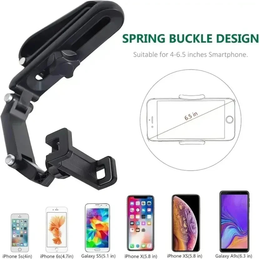 Adjustable Rotating Car Phone Holder for Rearview Mirror with Universal Clip Mount Bracket