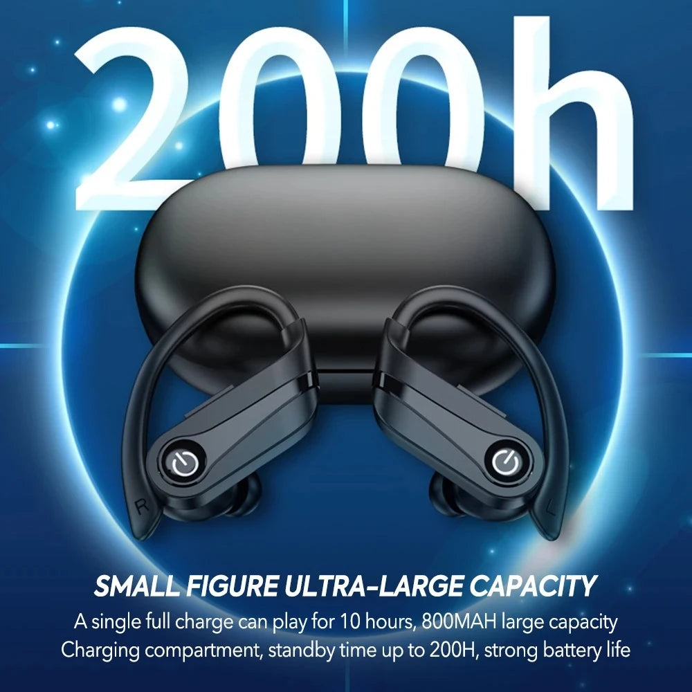 Wireless TWS Earbuds with Ear Hooks Bluetooth 5.3 IPX7 Waterproof Long Battery for Sport Running