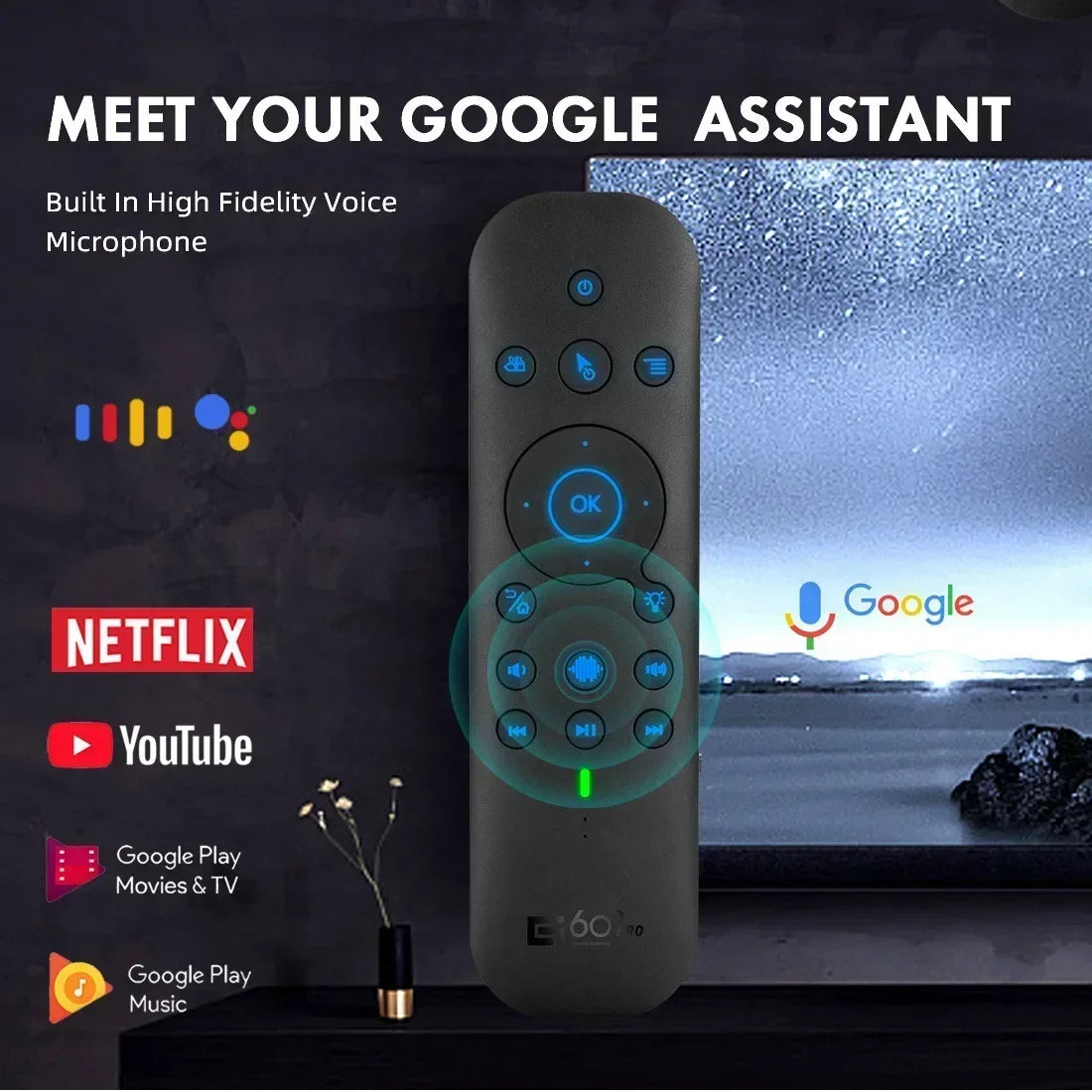 Wireless Dual Mode Air Mouse Voice Remote with Bluetooth and 2.4G for TV Box and Projector
