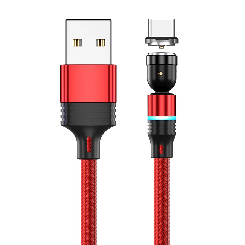 3 in 1 540 Degree Rotating Magnetic Charging Cable with LED Connector for Type C Micro iPhone