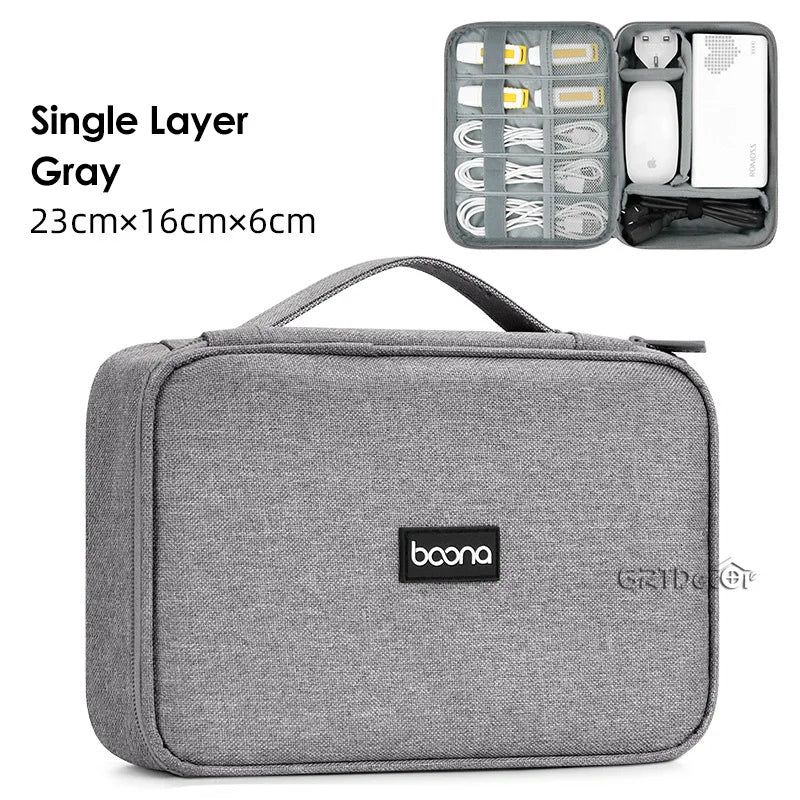Double Layer Hard Shell Tech Organizer Case for Cables Chargers Earbuds USB Drives Travel Storage