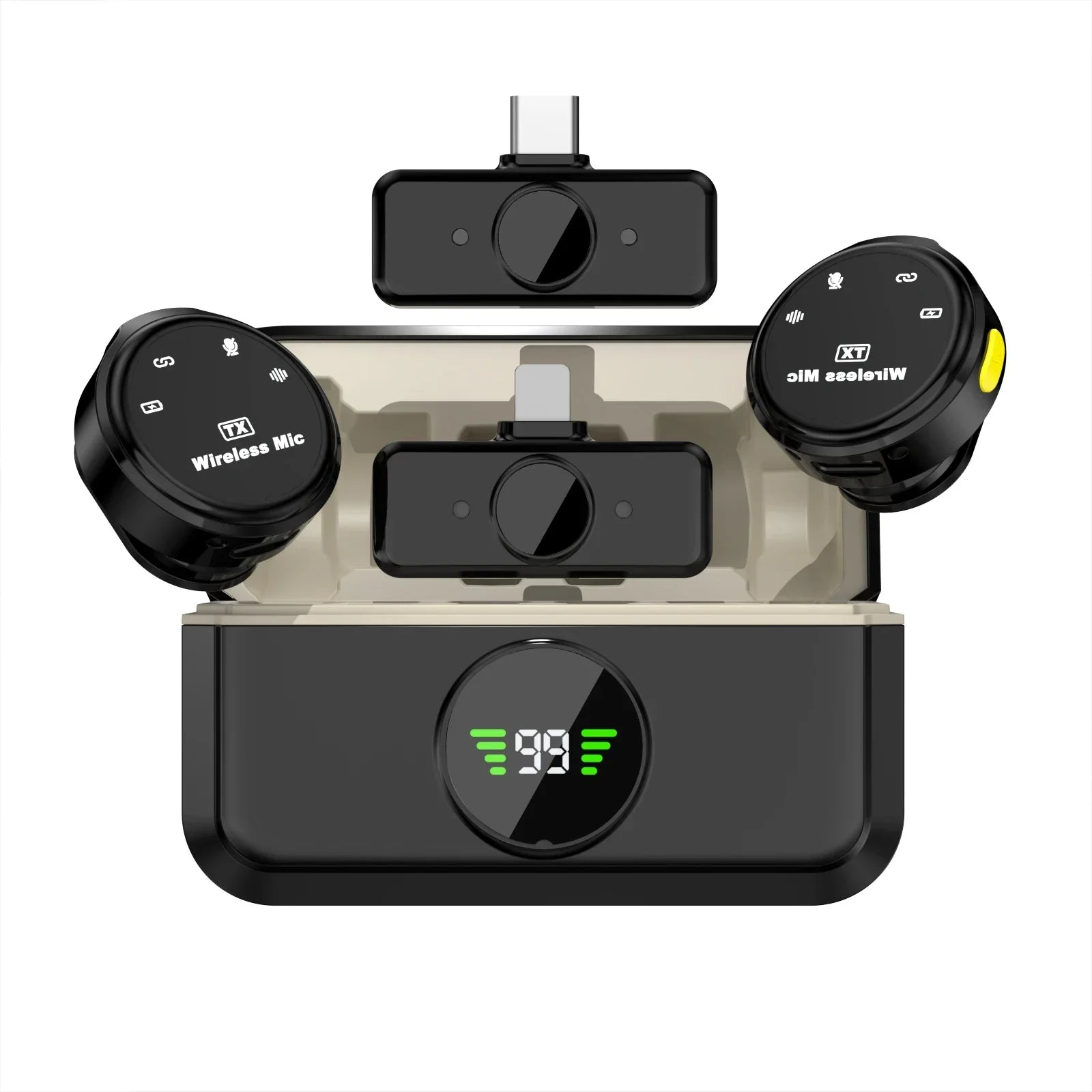 Wireless Lavalier Lapel Microphone Set with Noise-Reduction Magnetic Clip Mobile Recording Streaming