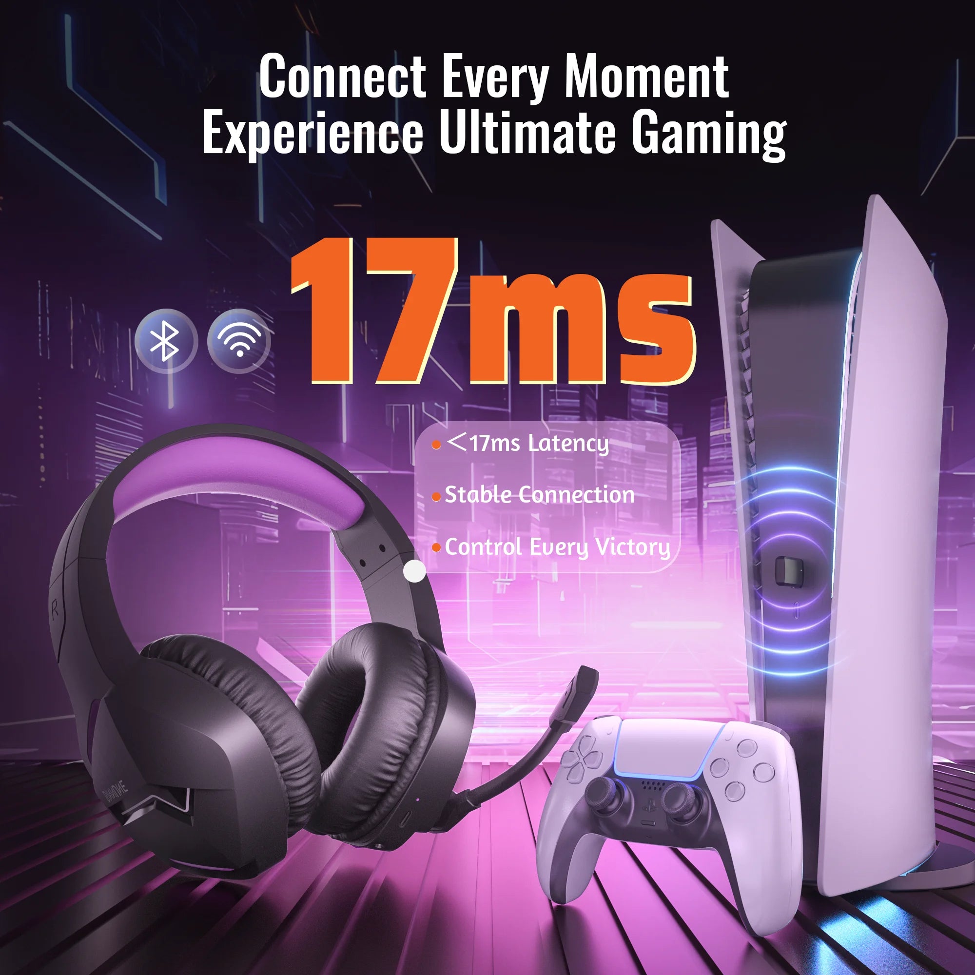 Dual Wireless Bluetooth Gaming Headset with Built-in Mic for PC and PS5 Gaming or Music