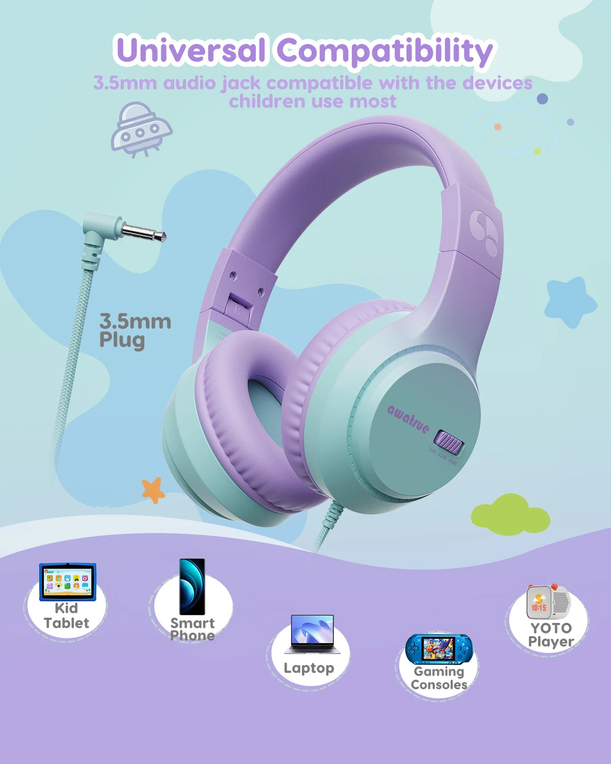 Children’s Wired Headphones with Microphone and Volume Limiter for Safe and Clear Listening