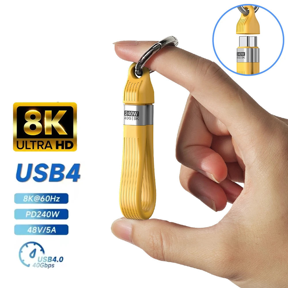 240W USB4 Type C to Type C Short Cable 40Gbps Fast Charging Data Cable for Laptop and Phone