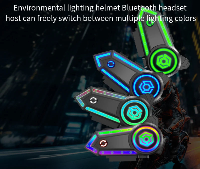 Motorcycle Helmet Bluetooth Headset Stereo Intercom Hands Free Call IPX7 Waterproof Ambient Lighting