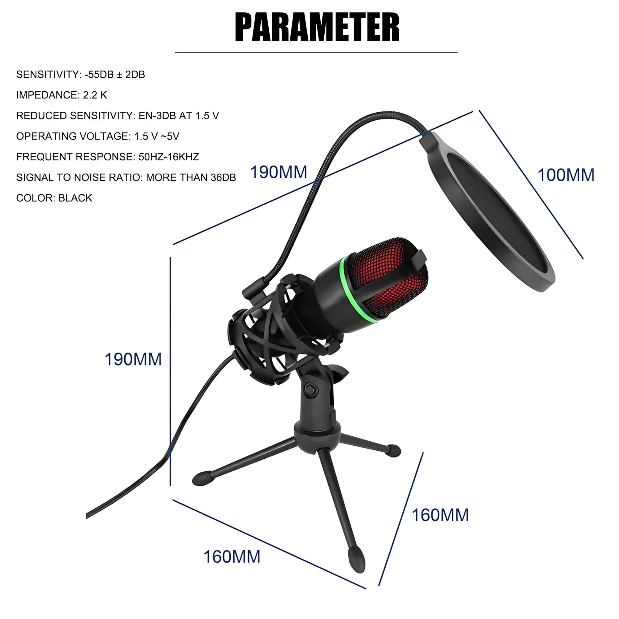 Professional Condenser Microphone Kit with RGB Lighting and Tripod for Streaming and Recording