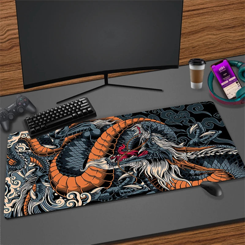 Large Extended Anti-Slip Mouse Pad for Gaming Desk with Durable Stitched Edges and Dragon Design