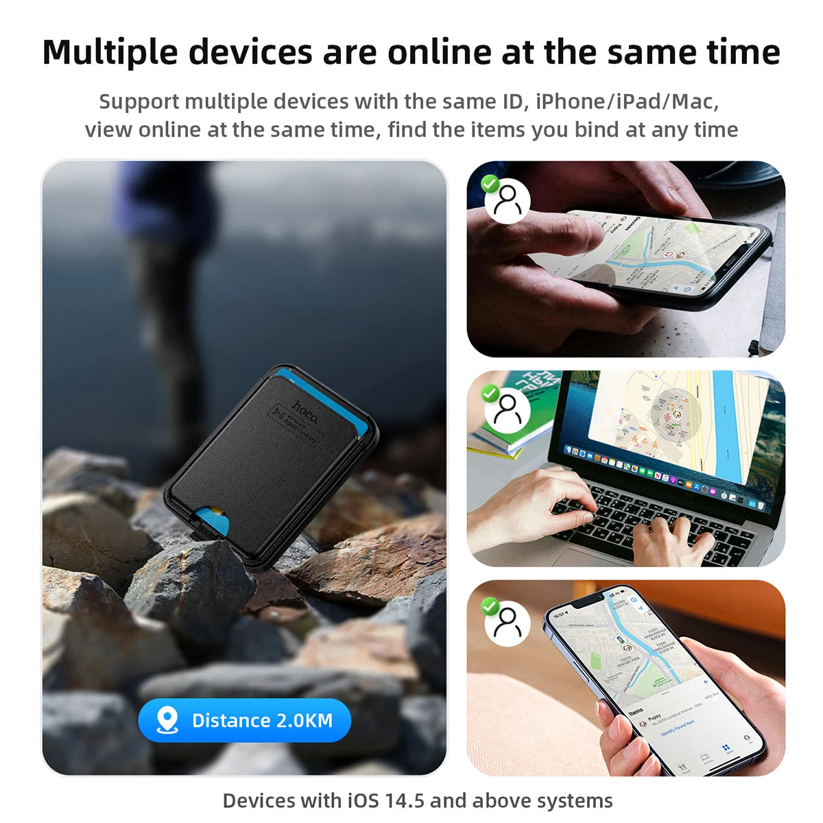 Magnetic Anti-Lost Smart Card Holder with Rechargeable Battery and iOS Find My Network Support