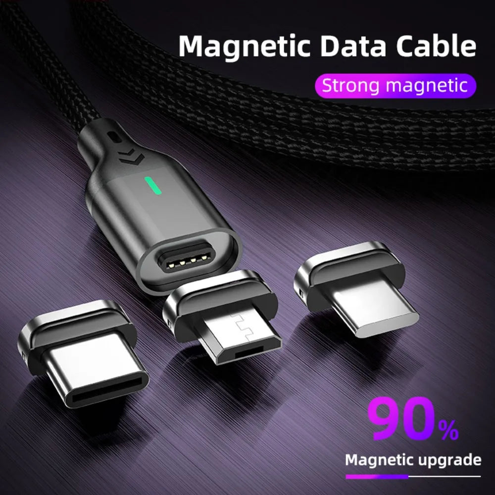 Magnetic 3A Fast Charging Cable with LED Light and Nylon Braid for iPhone Type C Micro USB