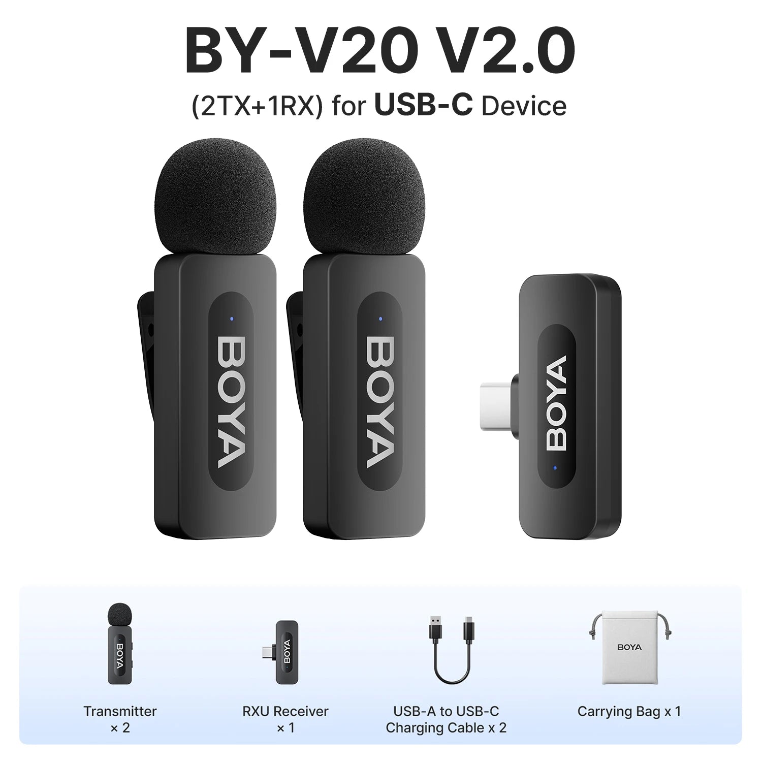 BOYA BY-V3 Wireless Lavalier Microphone for iPhone Android USB-C Cameras DJI Pocket 3 Video Recording Pro