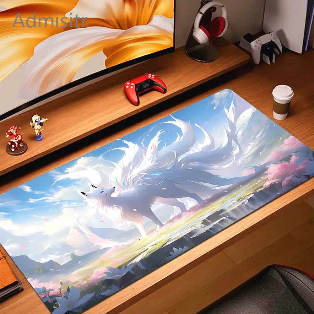 XXL Cartoon Fox Gaming Mouse Pad Non-Slip Rubber Desk Mat for Computer and Office Use