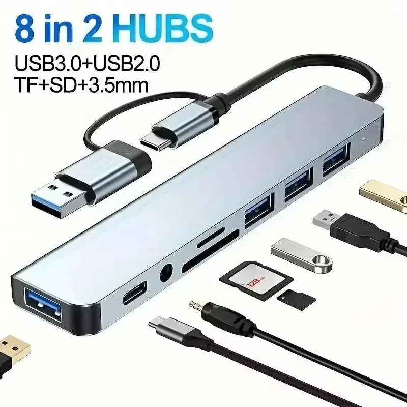 8-in-1 USB-C Hub with 4K HDMI RJ45 SD/TF Reader and Fast PD Charging for Laptops and MacBook PCs Pro