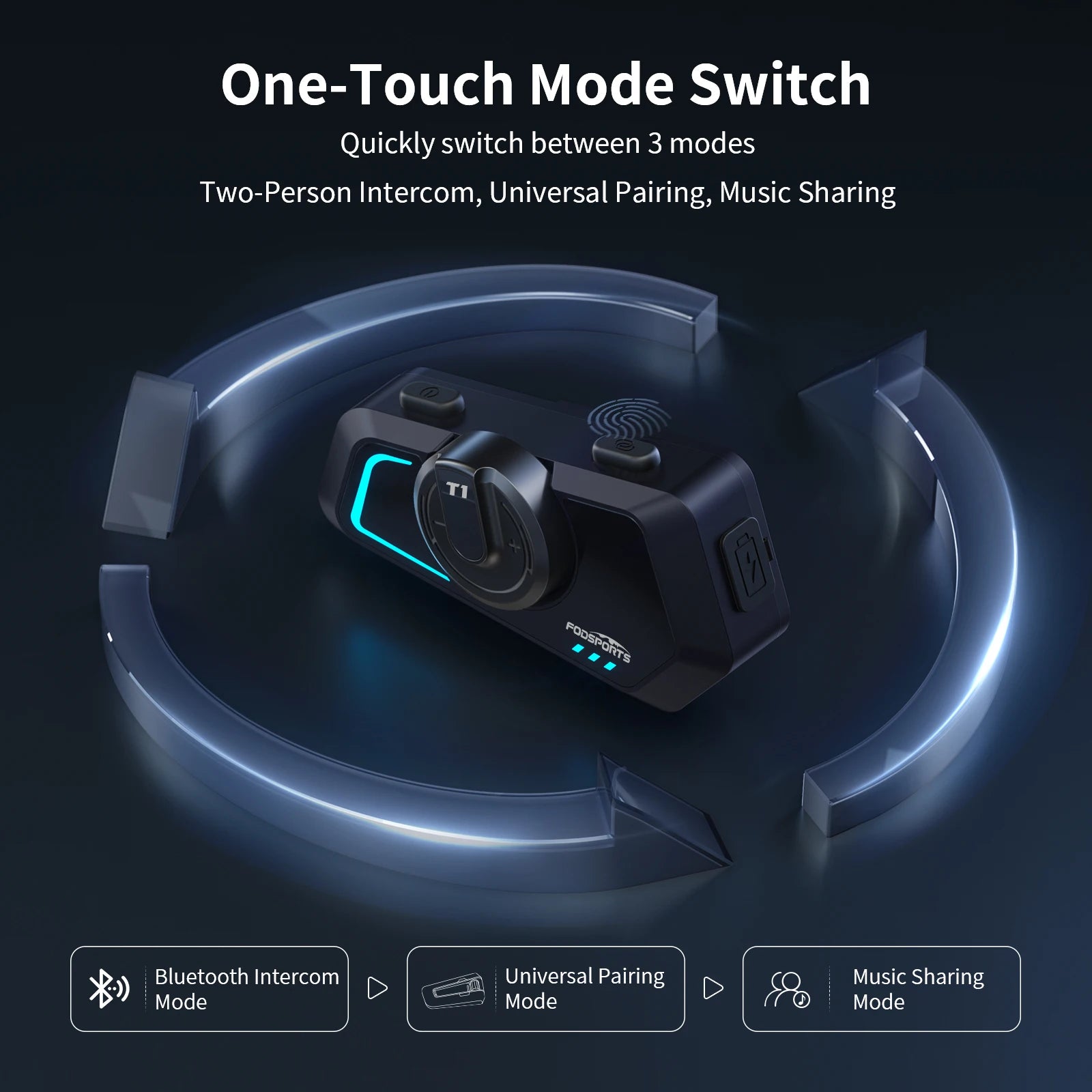 Motorcycle Helmet Bluetooth Intercom Headset with 1000M Range and FM Radio for All Helmets