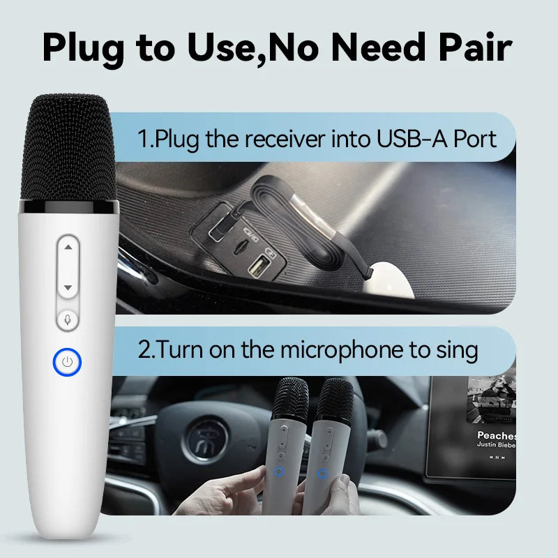 Wireless Car Microphone with Receiver for In-Car Karaoke Compatible with Most BYD Vehicles