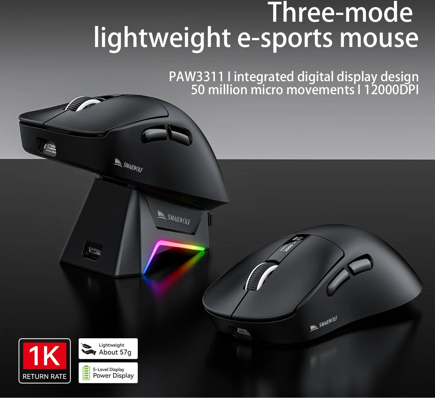 Lightweight Wireless Gaming Mouse with Trimode Bluetooth and Fast Charging for Laptop and PC