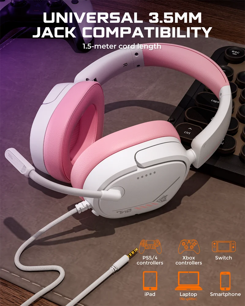 Lightweight Gaming Headset with Clear Mic and 3.5mm Audio Jack for Console and PC