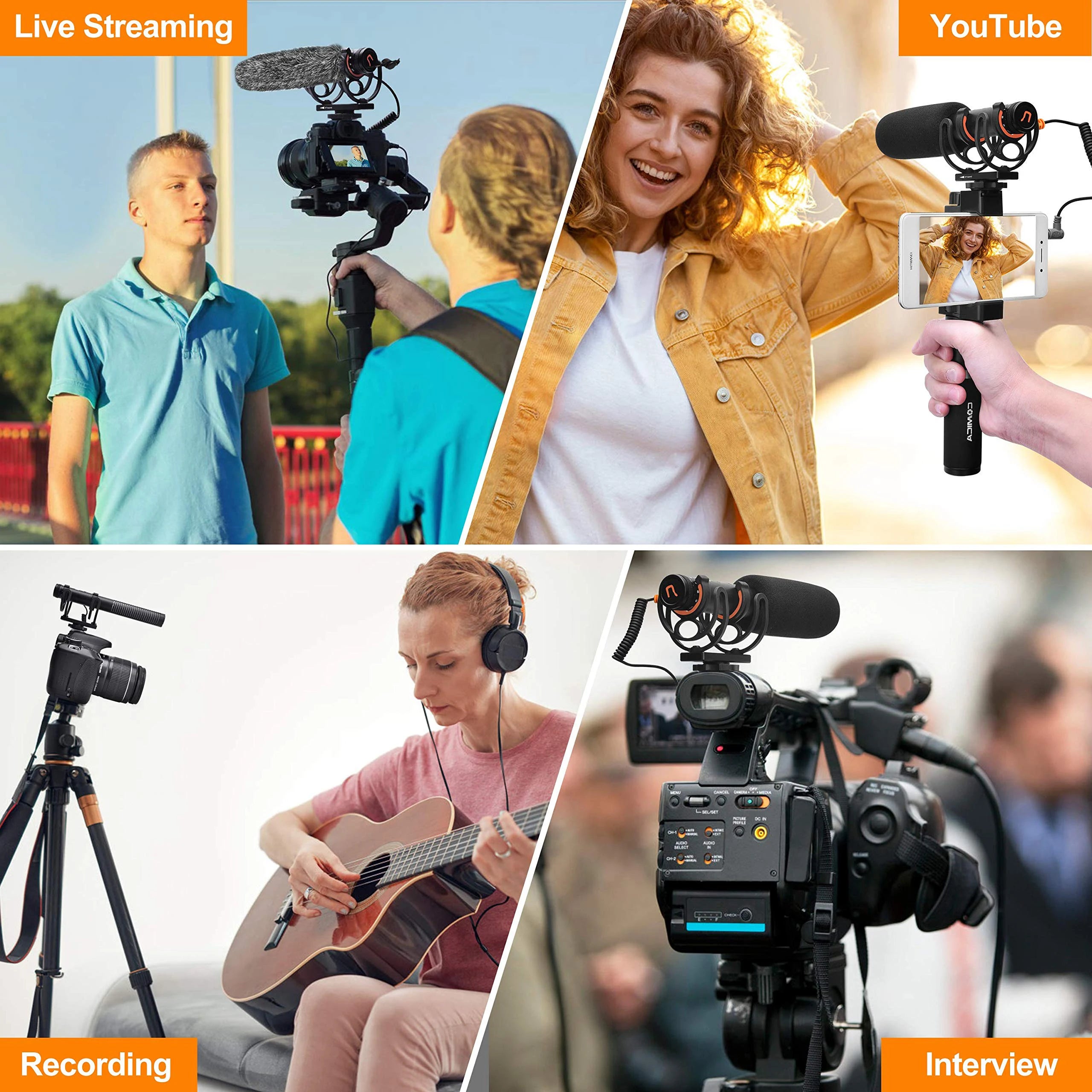 Professional Super Cardioid Shotgun Microphone with Shock Mount for Camera and Smartphone Recording