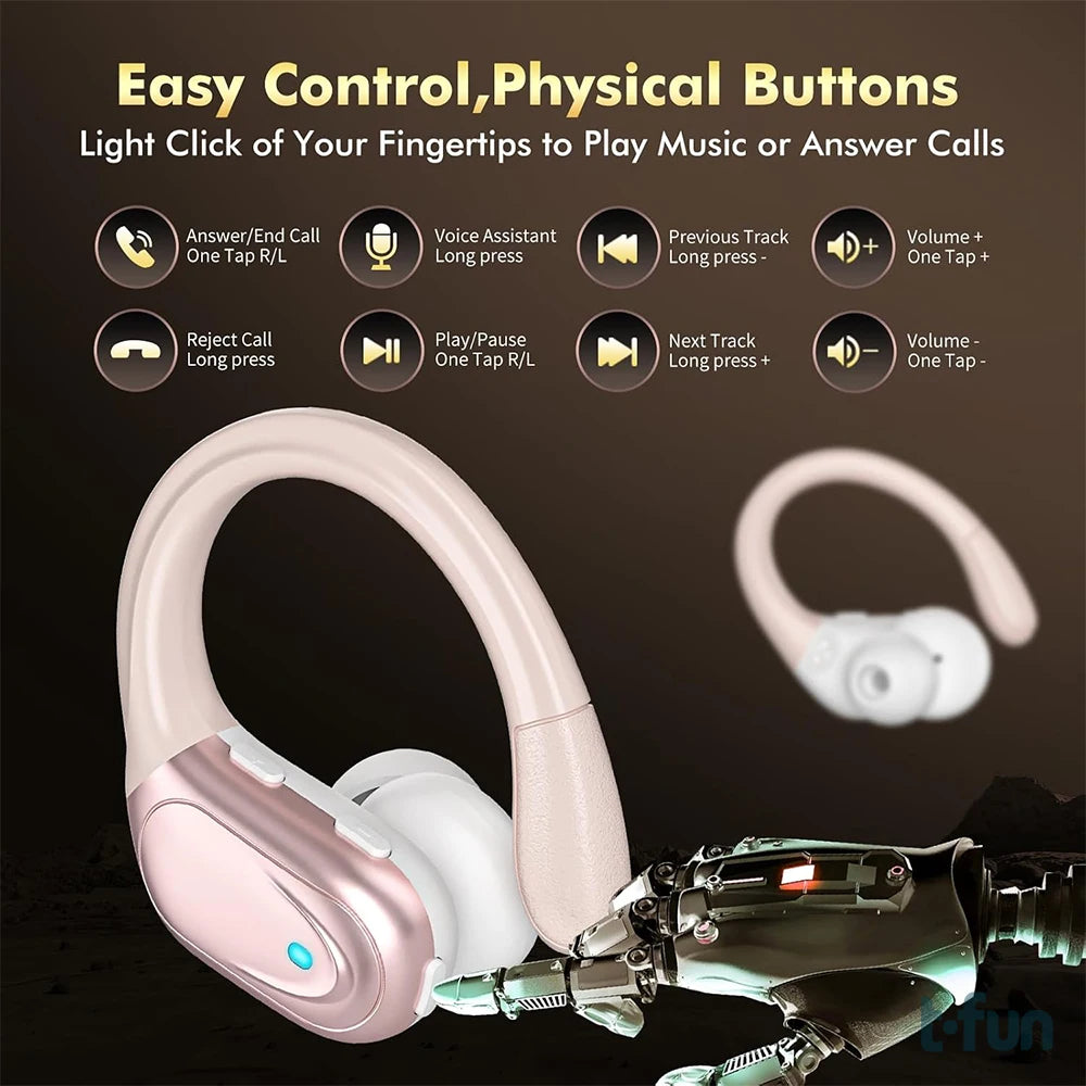 Wireless Bluetooth 5.3 Sport Earbuds with AI Noise Reduction and IPX7 Waterproof Design