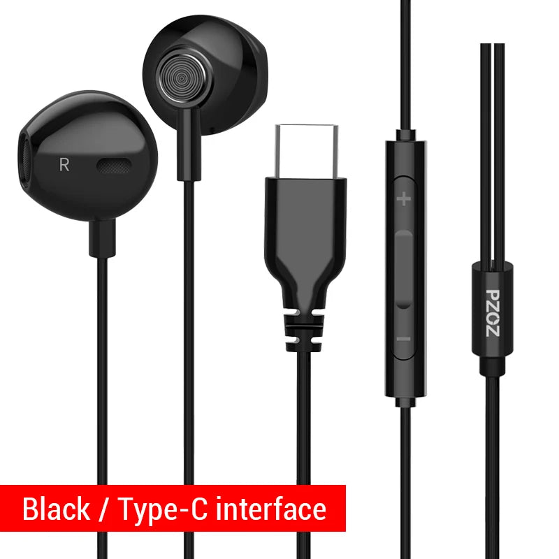 Type C In-Ear Wired Earphones with Deep Bass and Microphone for Mobile Devices and PC