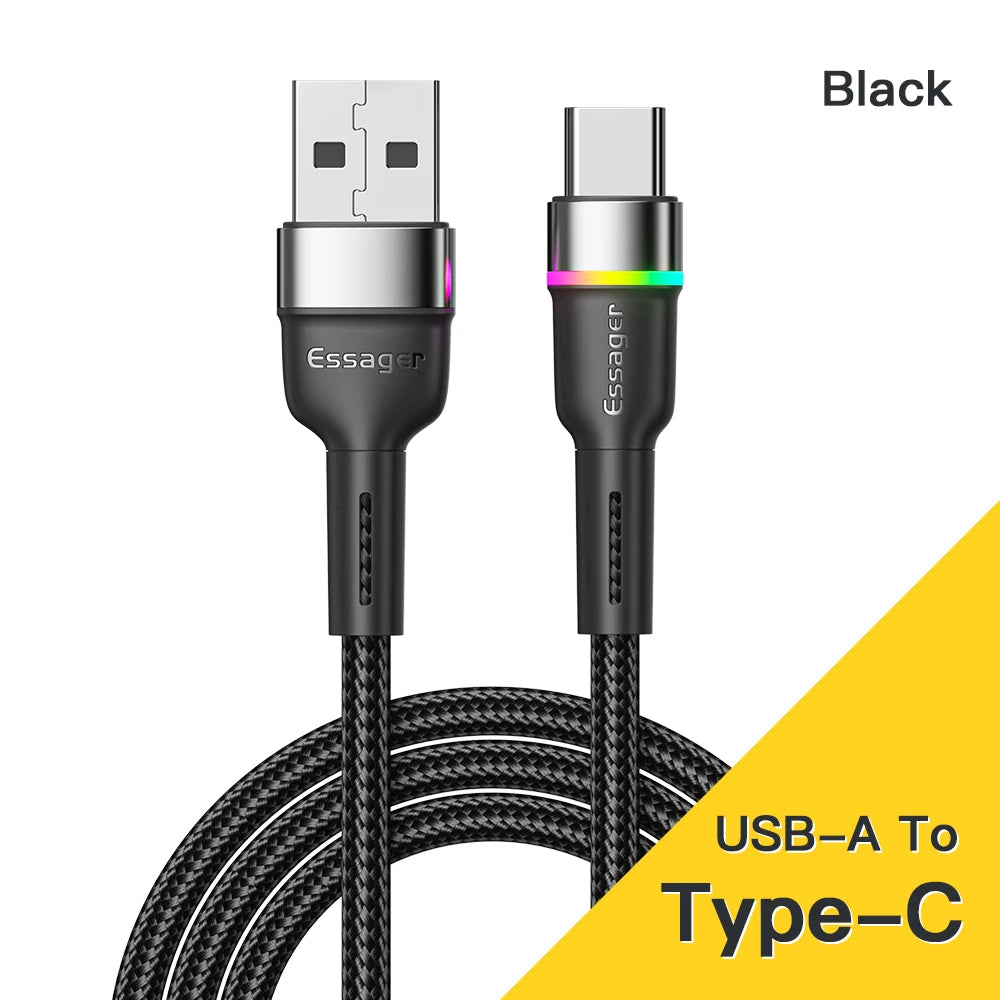 3A USB Type-C Fast Charging Cable for Samsung Xiaomi Redmi Poco Phones Data Charger Wire