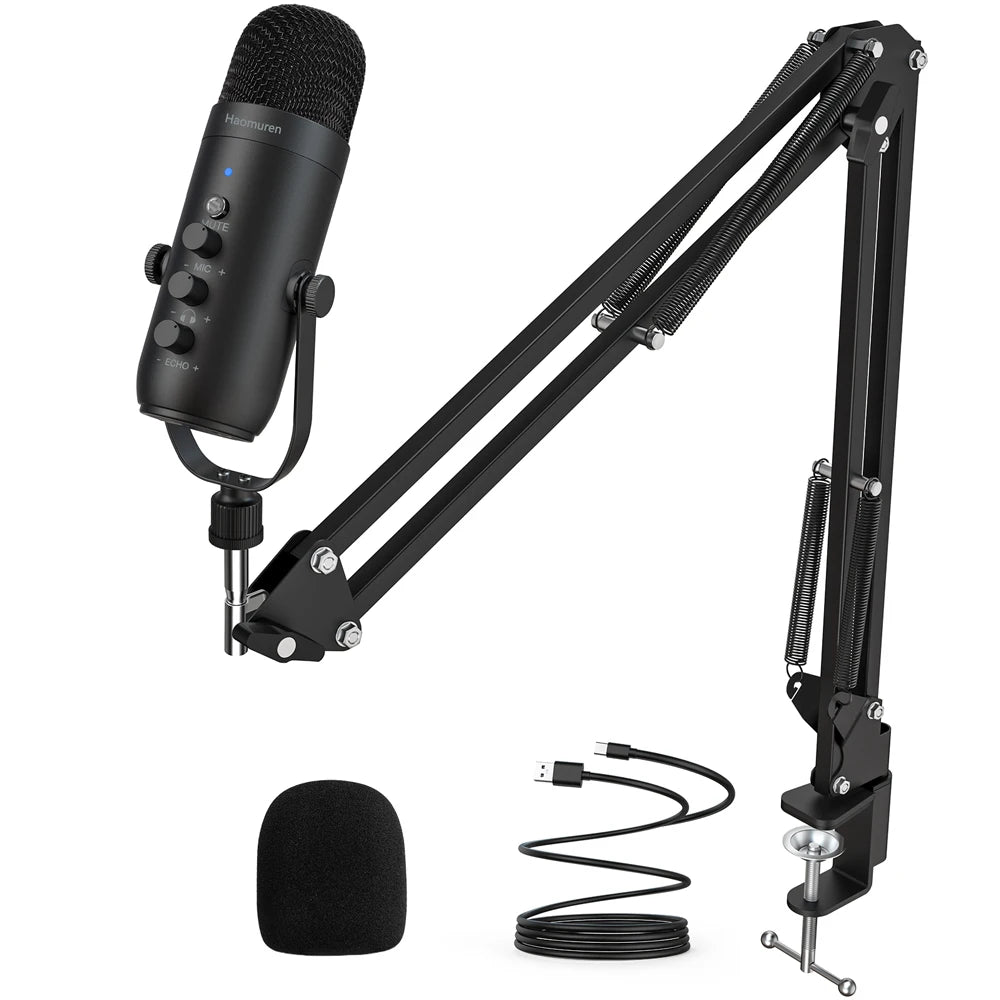 Haomuren Professional USB Condenser Microphone Kit with Boom Arm for Studio and Streaming