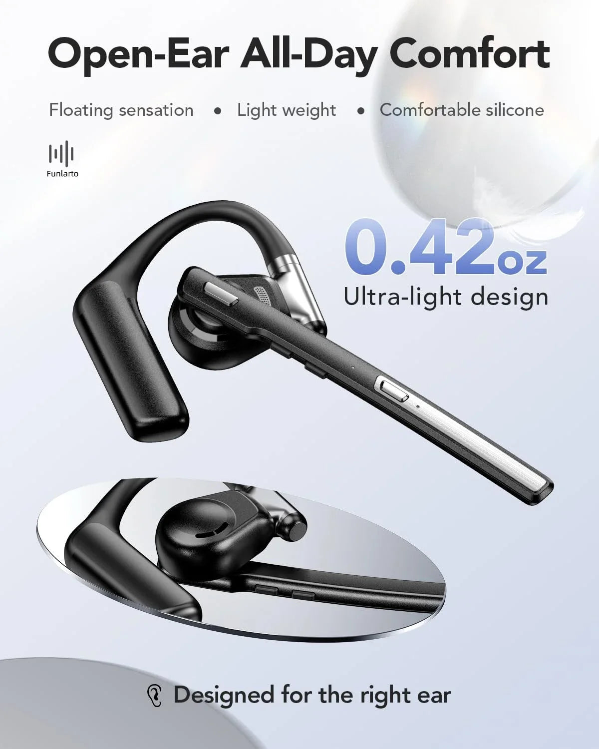 Open Ear Bluetooth Headset with ENC Noise Cancelling Microphone and Long Battery Life