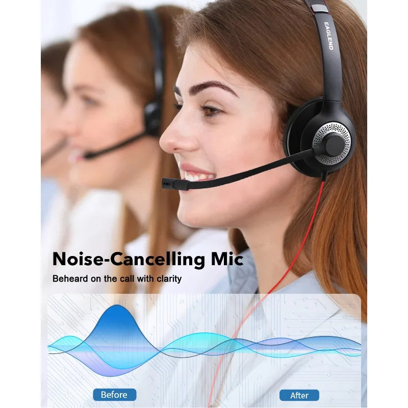 USB Wired Headset with Noise Cancelling Microphone and In-line Controls for Home Office