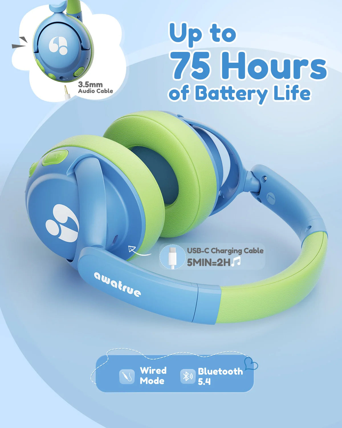Kids Bluetooth Wireless Headphones with 85dB Safe Volume and Over Ear Comfort Design