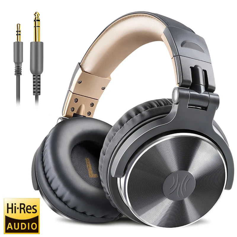 Professional Wired Studio Monitor Headphones with Microphone Over Ear Headset for Mixing and Gaming