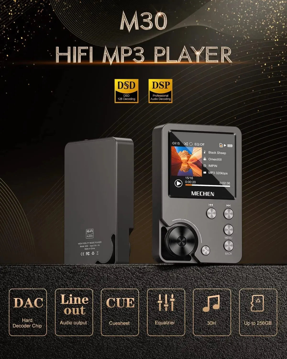 HiFi Lossless MP3 Music Player with 2 Inch Display and 64GB External Expandable Storage Up to 256GB