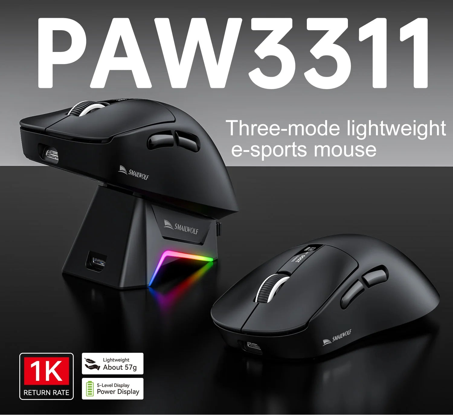 Lightweight Wireless Gaming Mouse with Trimode Bluetooth and Fast Charging for Laptop and PC