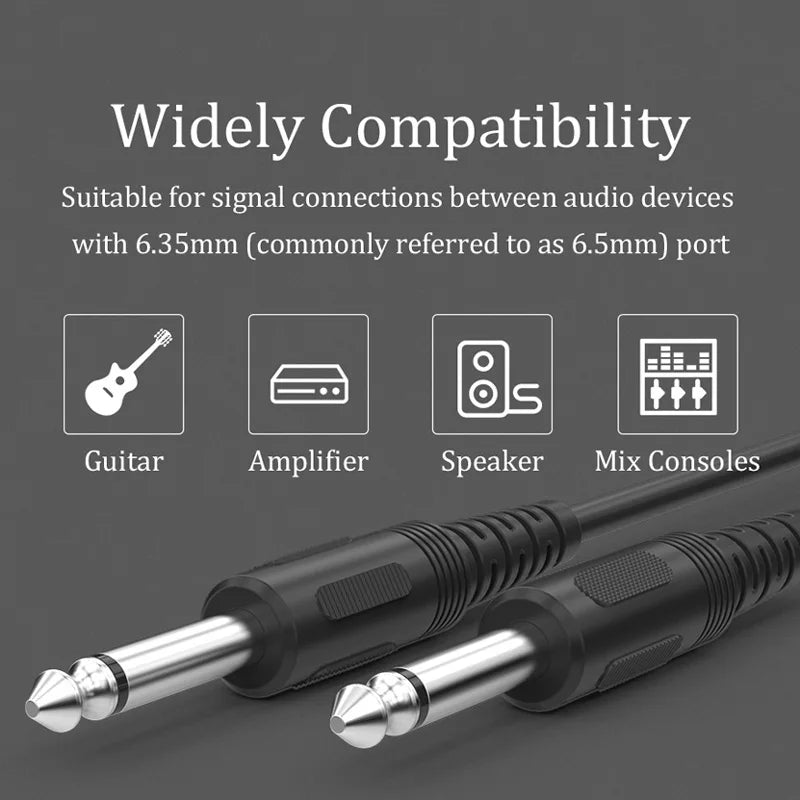 6.35mm Male-to-Male Jack Audio Cable for Guitar Mixer Amplifier Speaker Premium Aux Cable