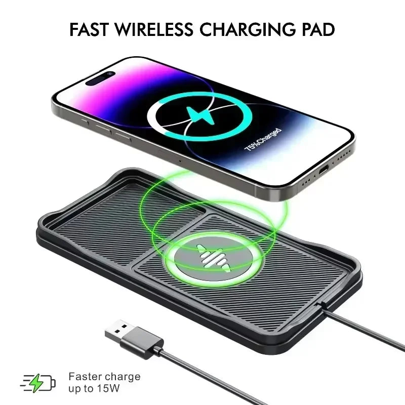 Wireless Car Charging Pad with Fast Type C Connection and Non Slip Design for Smartphones