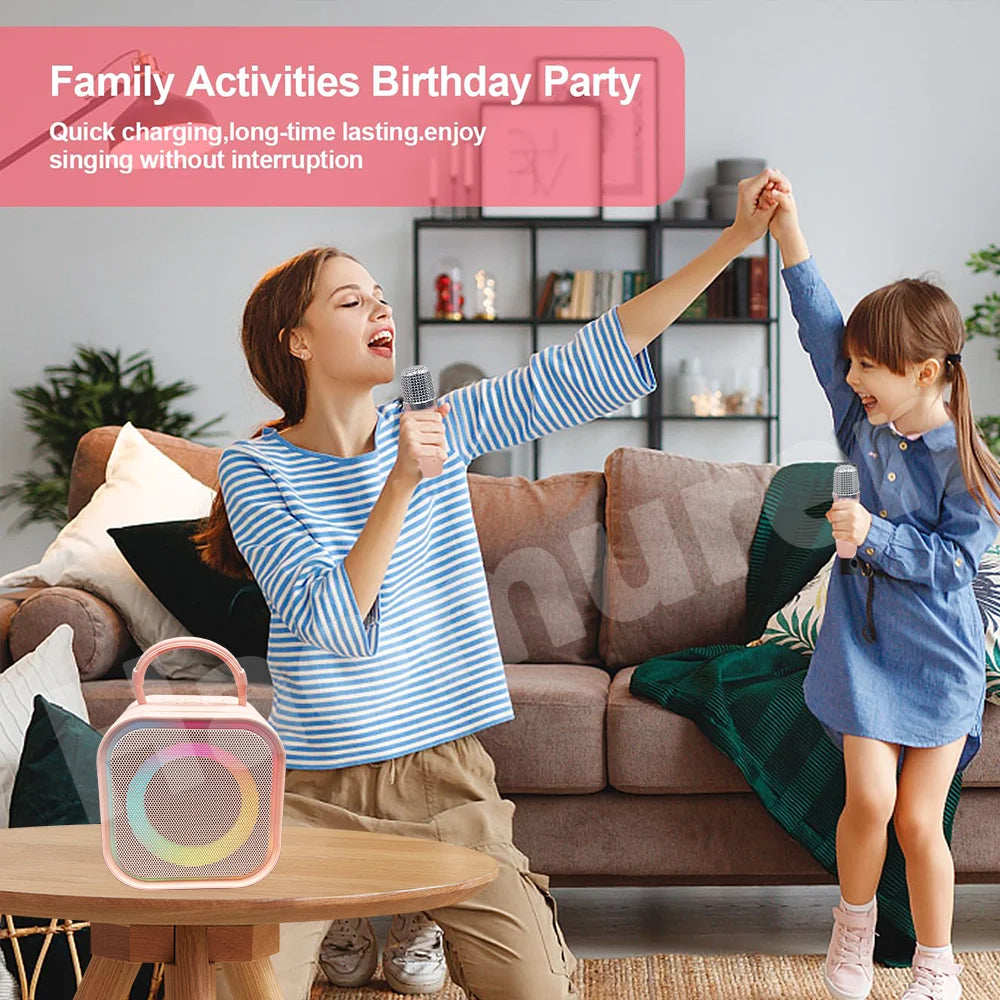 Mini Karaoke Machine for Kids – Portable All-in-One Bluetooth Speaker with 2 Microphones