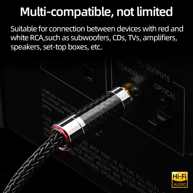 Premium 75Ω Silver Plated OCC RCA Coaxial Cable for HiFi Amplifiers and Subwoofers