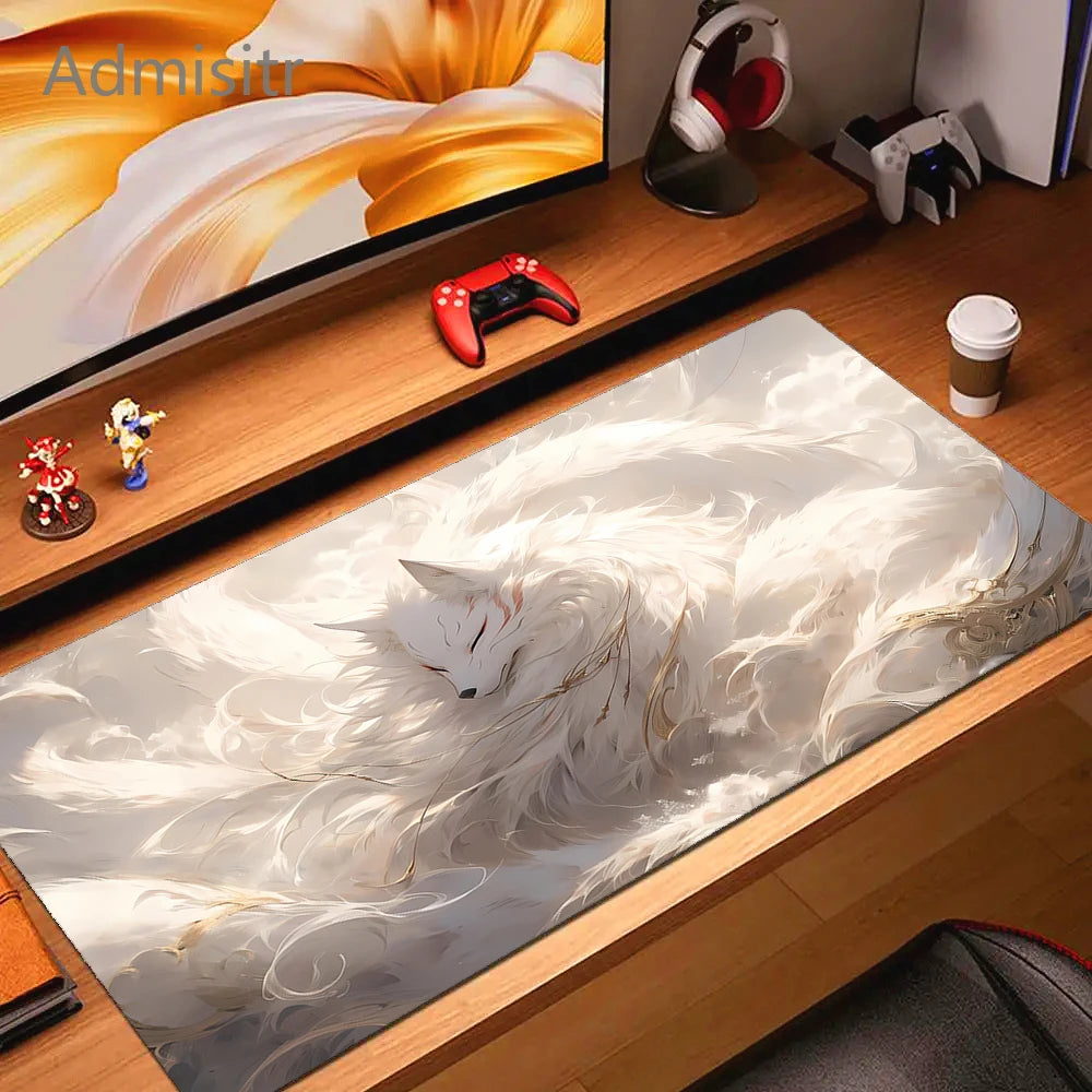 Kawaii Anime Pink Fox Mouse Pad Extra Large Natural Rubber Non-Slip Desk Mat for Gaming and Office