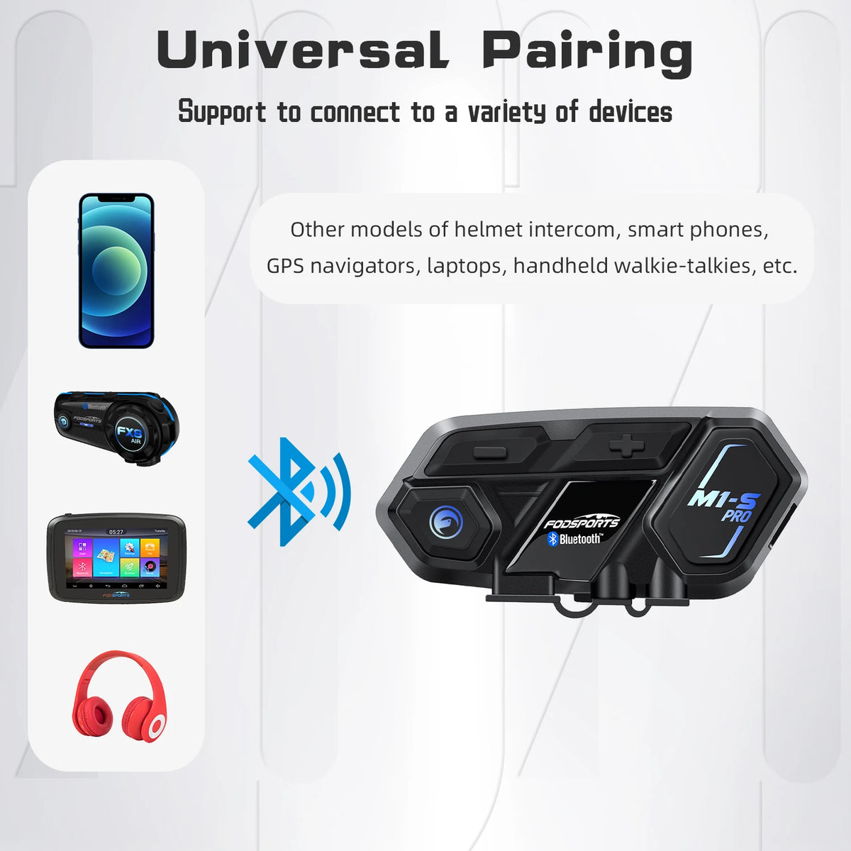 Motorcycle Helmet Bluetooth Intercom Headset Waterproof with 2000M Range for 8 Riders Communication