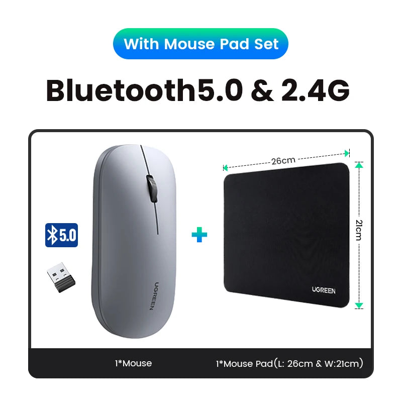 Silent Wireless Bluetooth Mouse with 4000 DPI Dual Mode for Laptop PC Mac Tablet Left and Right Hand