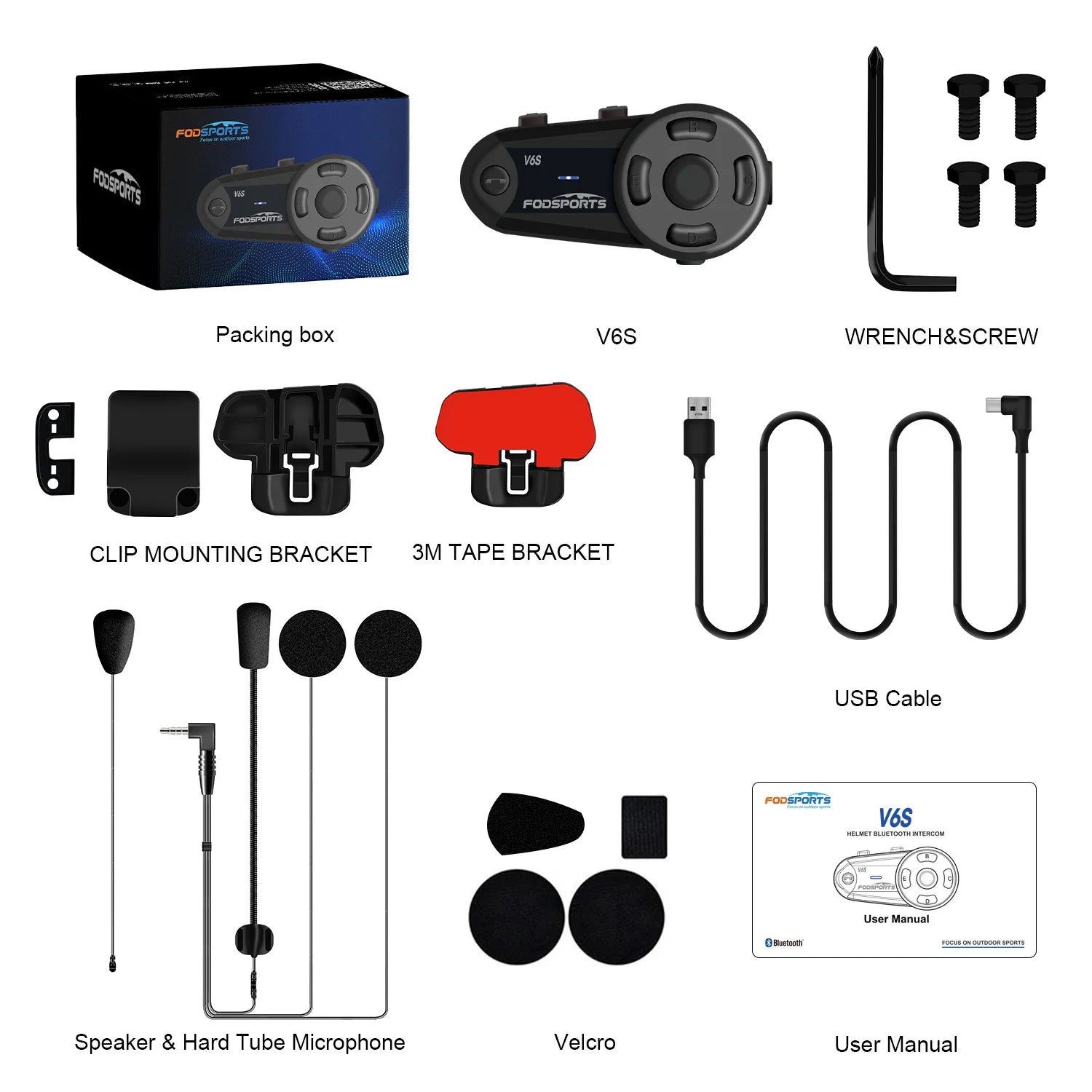 Bluetooth 5.0 Helmet Headset with Intercom, FM Radio, Noise Reduction, for up to 6 Riders 1000m